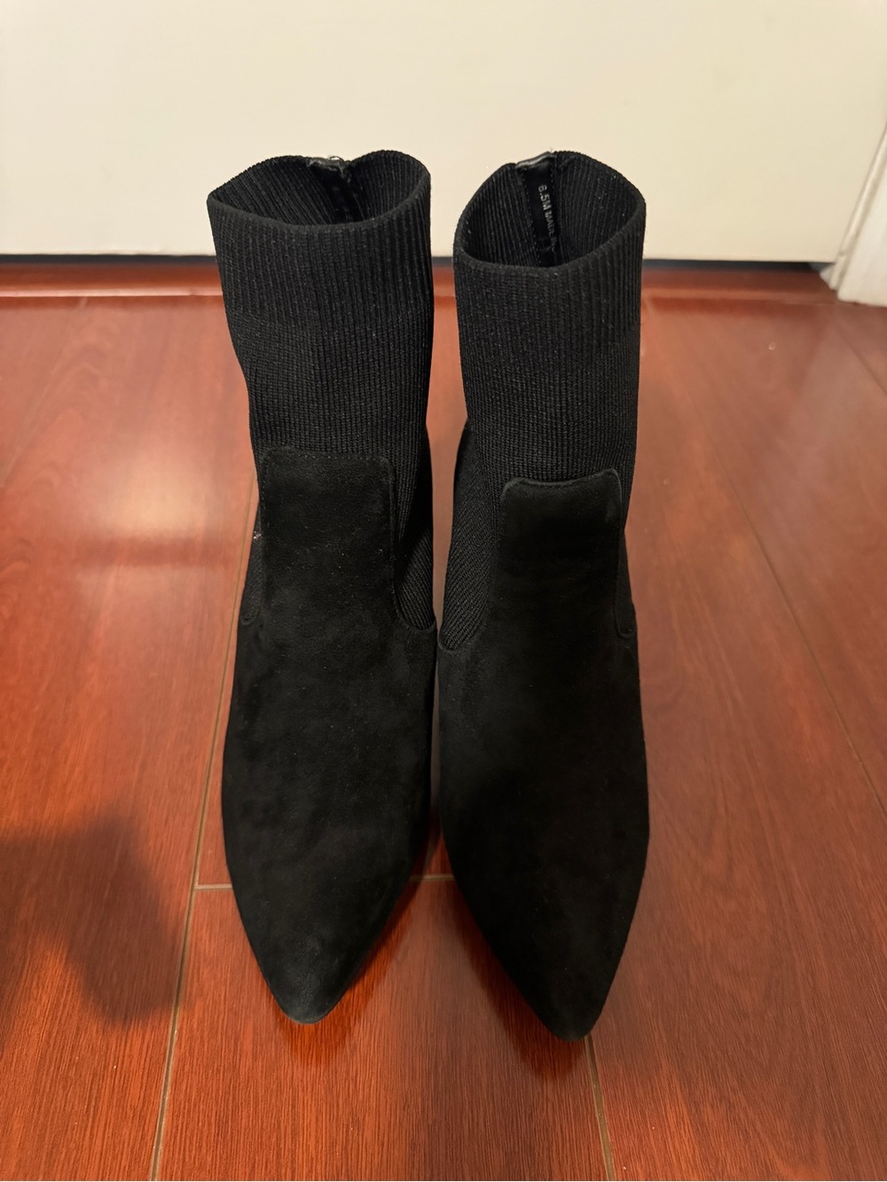 Steve Madden Reece Black Suede Knit Sock Booties Pointed Toe Size 6.5M